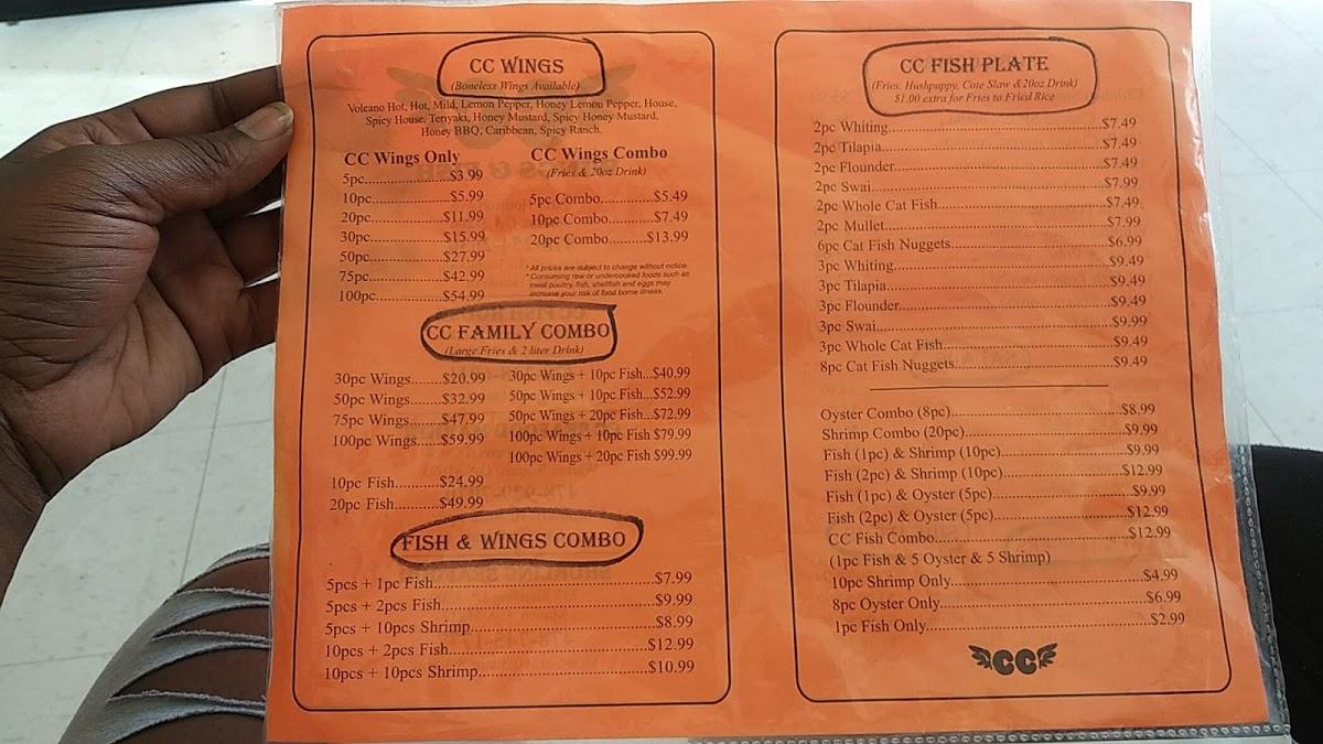 Menu at CC's Seafood restaurant, Warner Robins