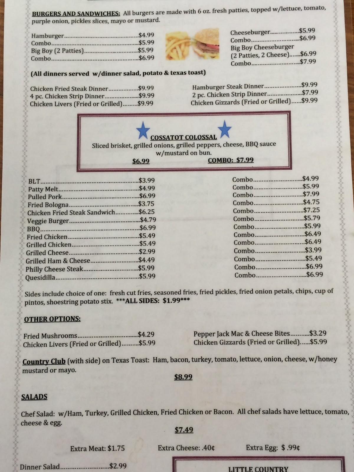 Menu at Country Girls Cafe, De Queen