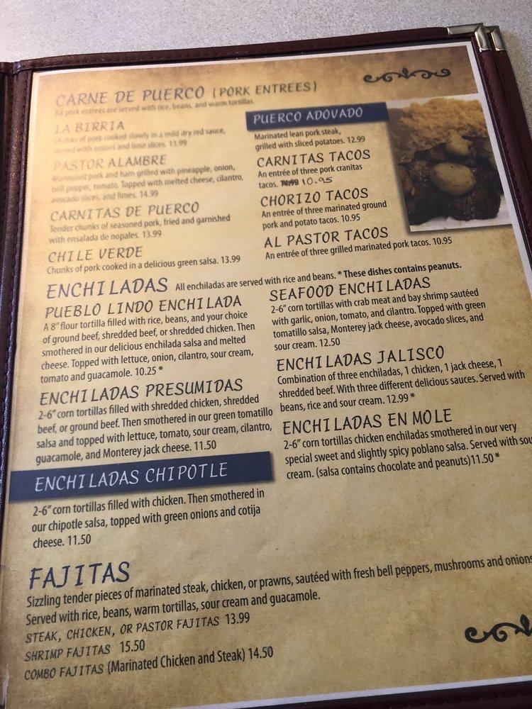 Menu at Pueblo Lindo restaurant, McCall