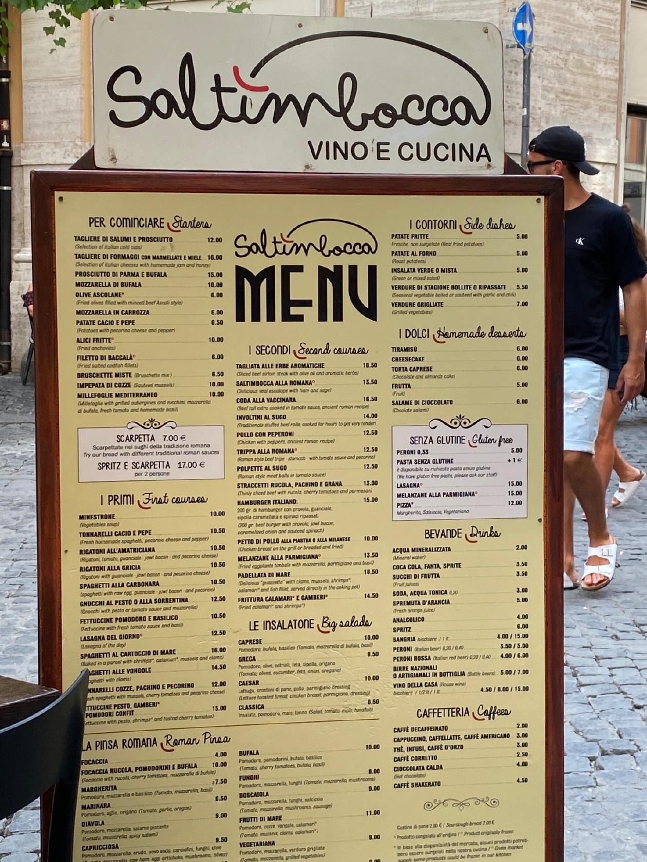 Menu Da Saltimbocca Ristorante Roma