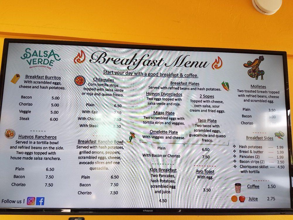 Menu at Salsa Verde Restaurant, Tucson, 210 N Pantano Rd
