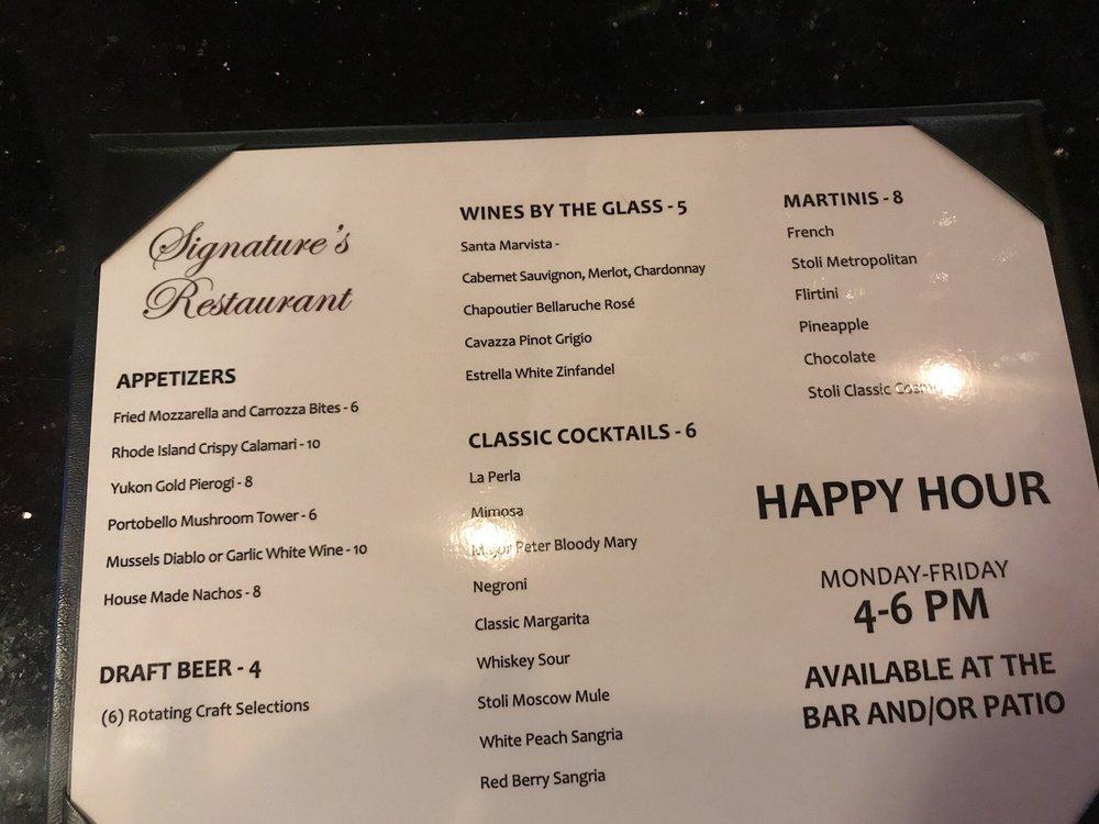 Menu at Signatures restaurant, Waterbury