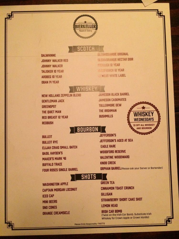 Menu at Bierkeller Tavern & Eatery pub & bar, Taylor