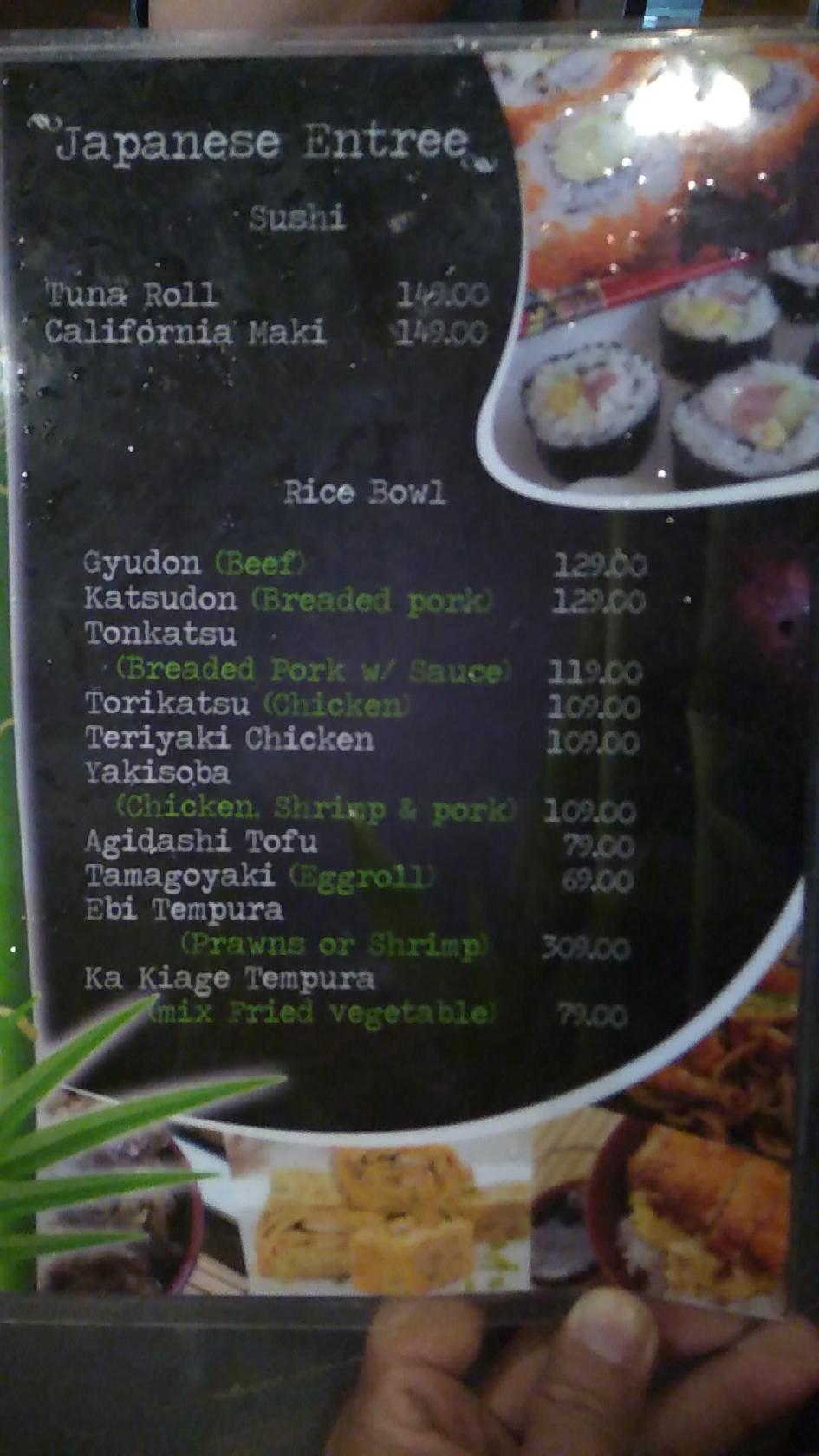 Menu at Japanese Entree restaurant, Zamboanga