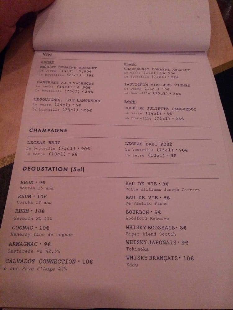 Menu at Les Justes Pigalle pub & bar, Paris