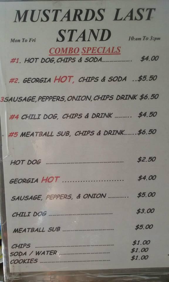 Menu at Mustard's Famous Hot Dogs restaurant, Melbourne, 415 E New