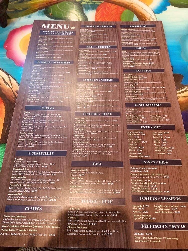 Menu at Tequila's Mexican Restaurant and Bar, Indianapolis