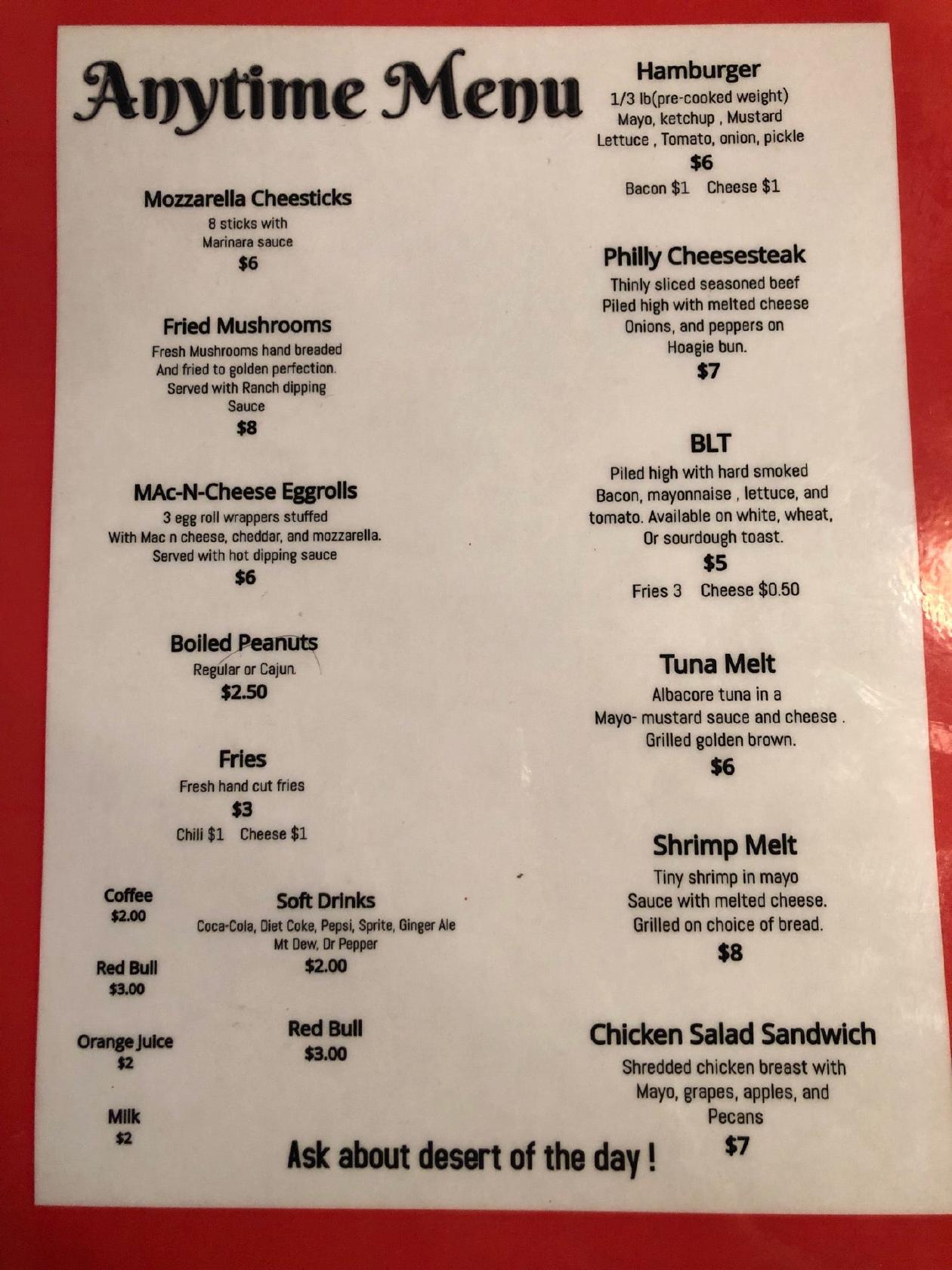 Menu at Vic's Sports Bar & Grill, Panama City Beach