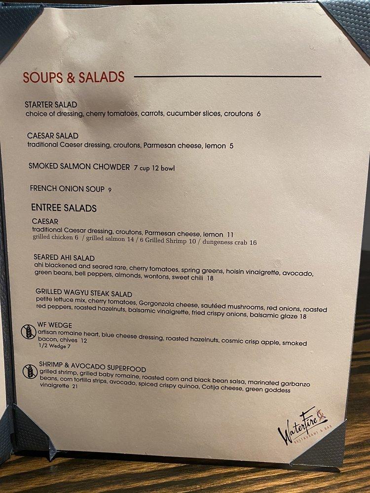 Menu at WaterFire Restaurant & Bar, Yakima