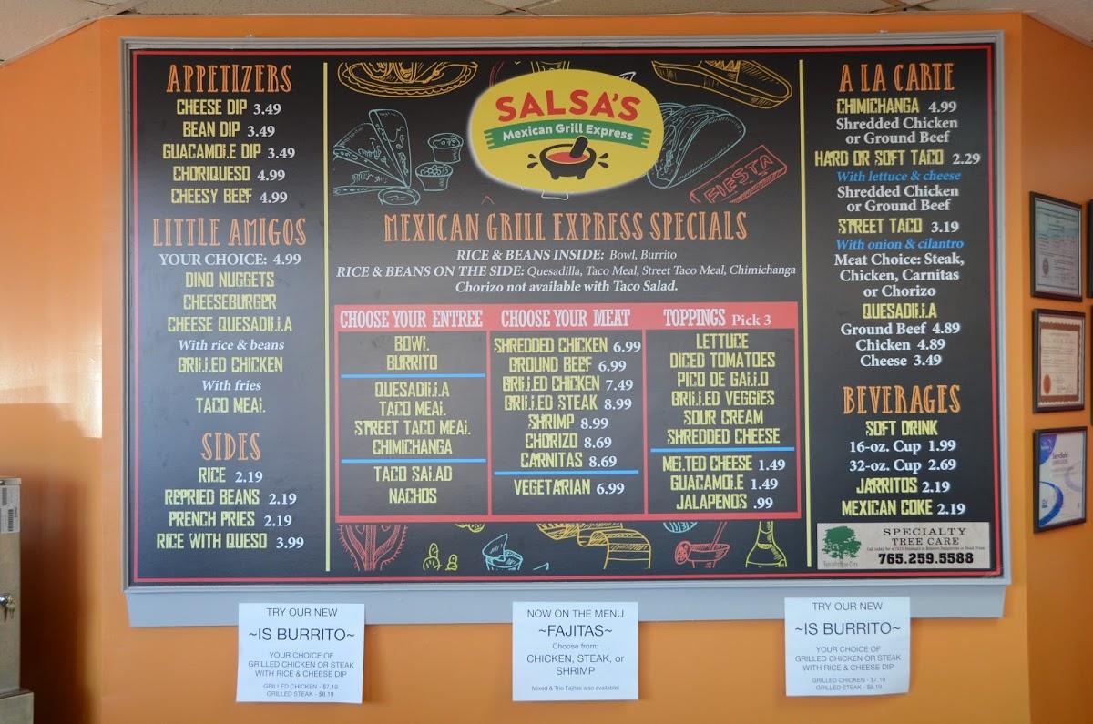 Menu at Salsa’s Mexican Grill Express restaurant, Muncie