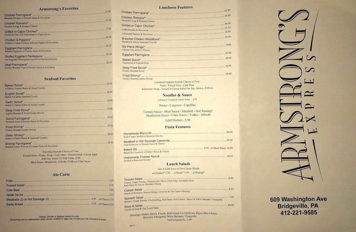 Menu At Armstrong's Express Restaurant, Bridgeville