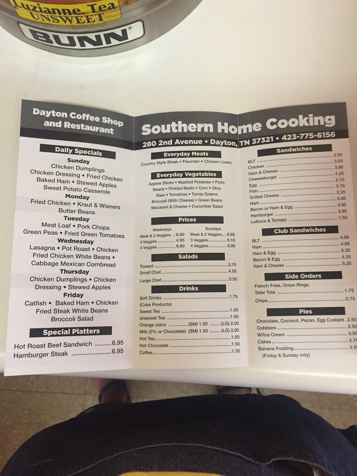 Menu at Dayton Coffee Shop restaurant, Dayton