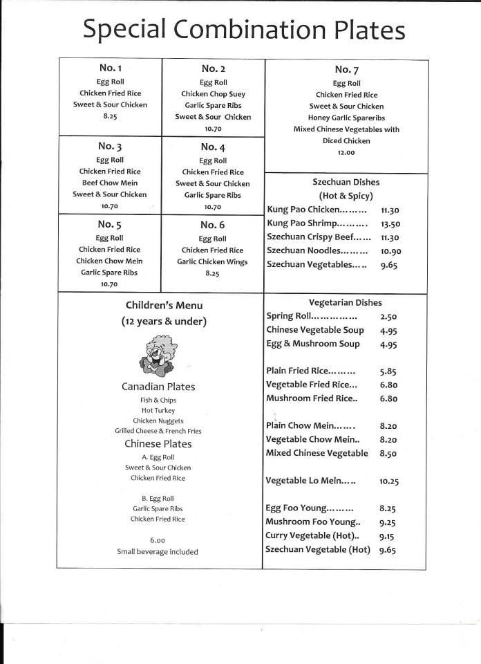 Menu at King Wok Restaurant, Summerside