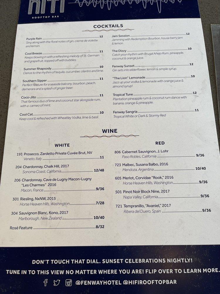 Menu at HiFi Rooftop Bar, Dunedin