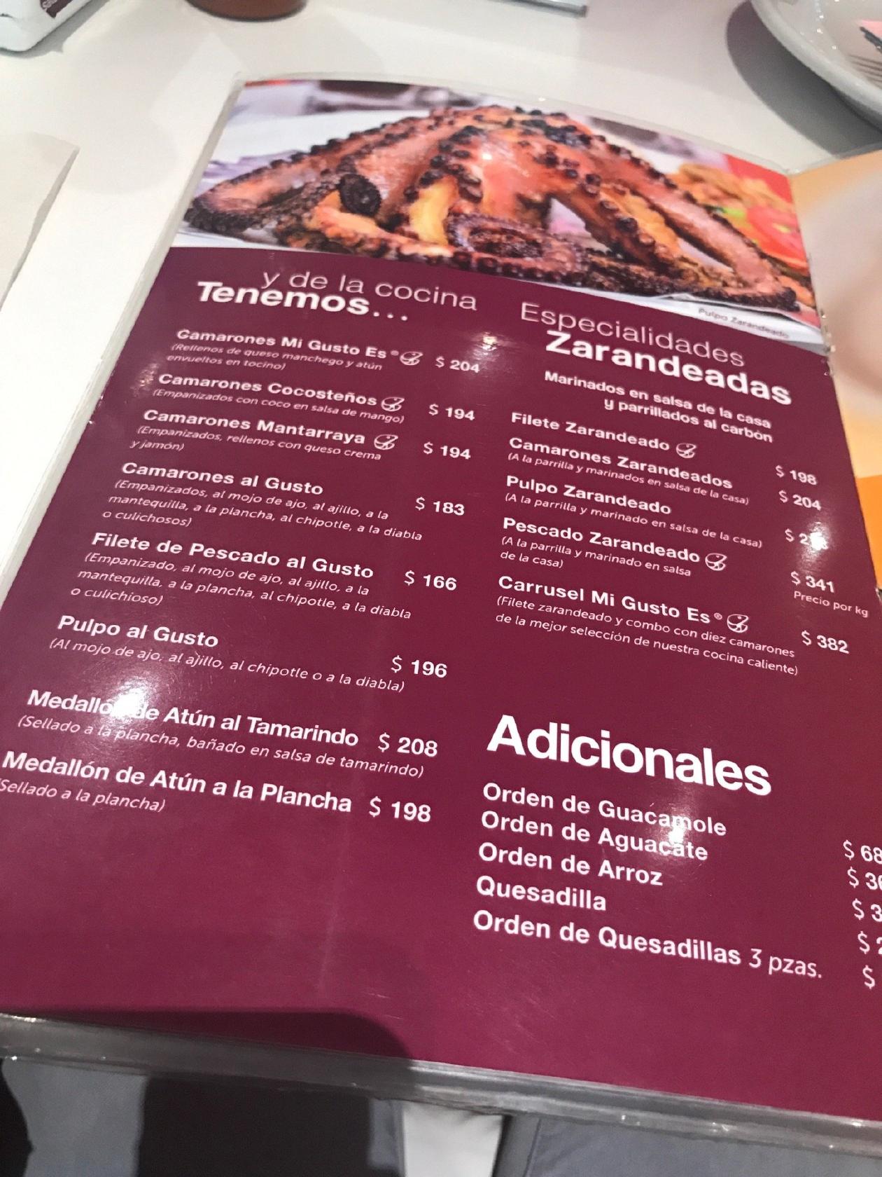 Menu at Mi Gusto Es restaurant, Mexico City, Blvd. Puerto Aéreo 390