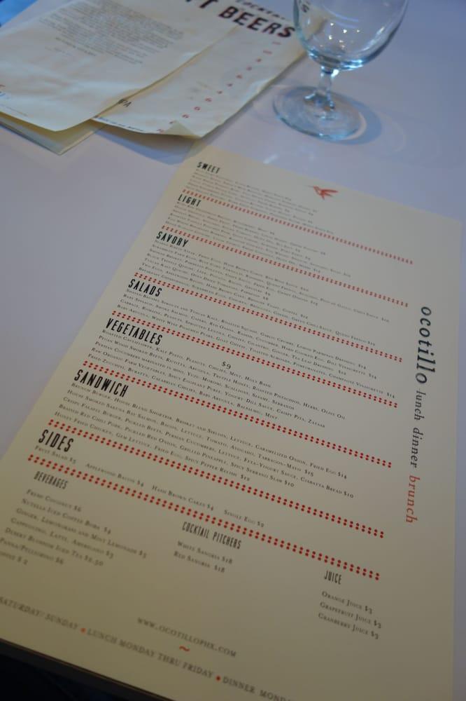 Menu at Ocotillo pub & bar, Phoenix