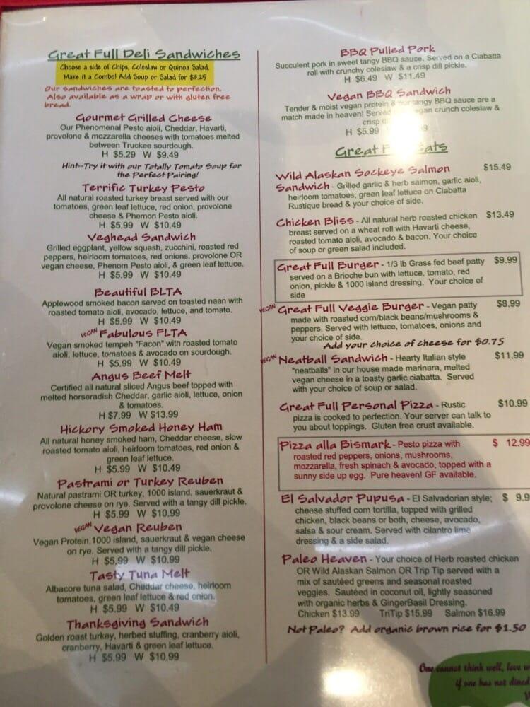 Menu at Great Full Gardens - MIDTOWN restaurant, Reno