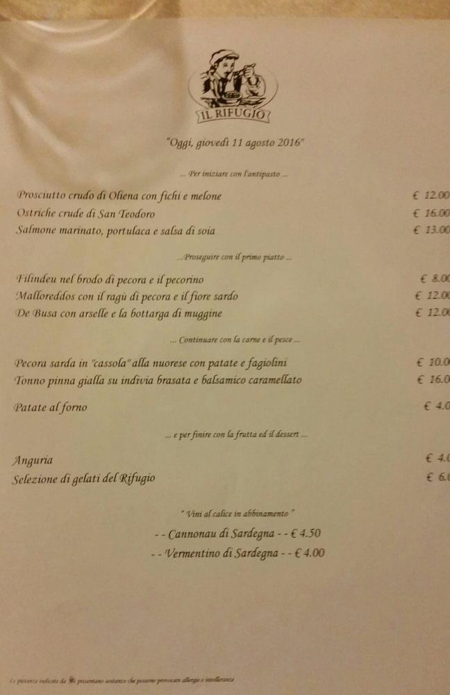 Menu Da Il Rifugio Ristorante Nuoro