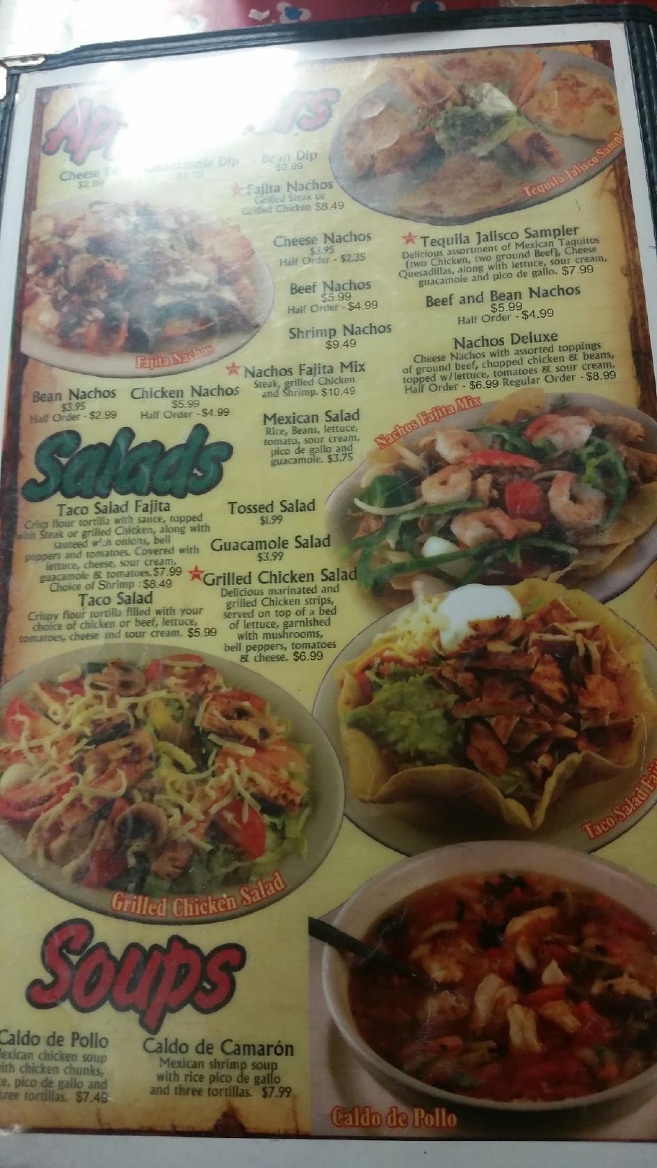 Menu at Tequila Jalisco Mexican Restaurant, Brookfield