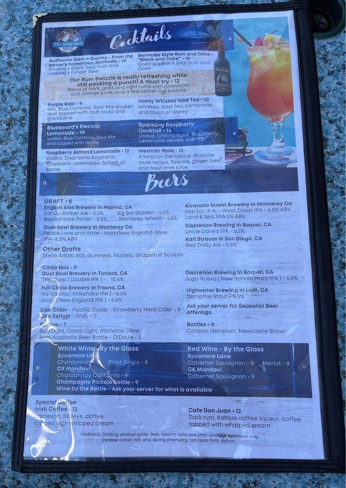 Menu at The Salty Seal Brewpub and Sports Bar, Monterey