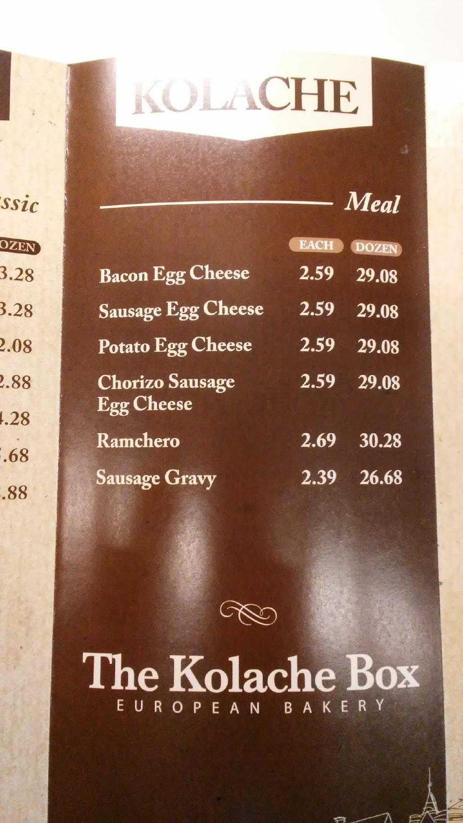 Menu at The Kolache Box European Bakery, Carrollton