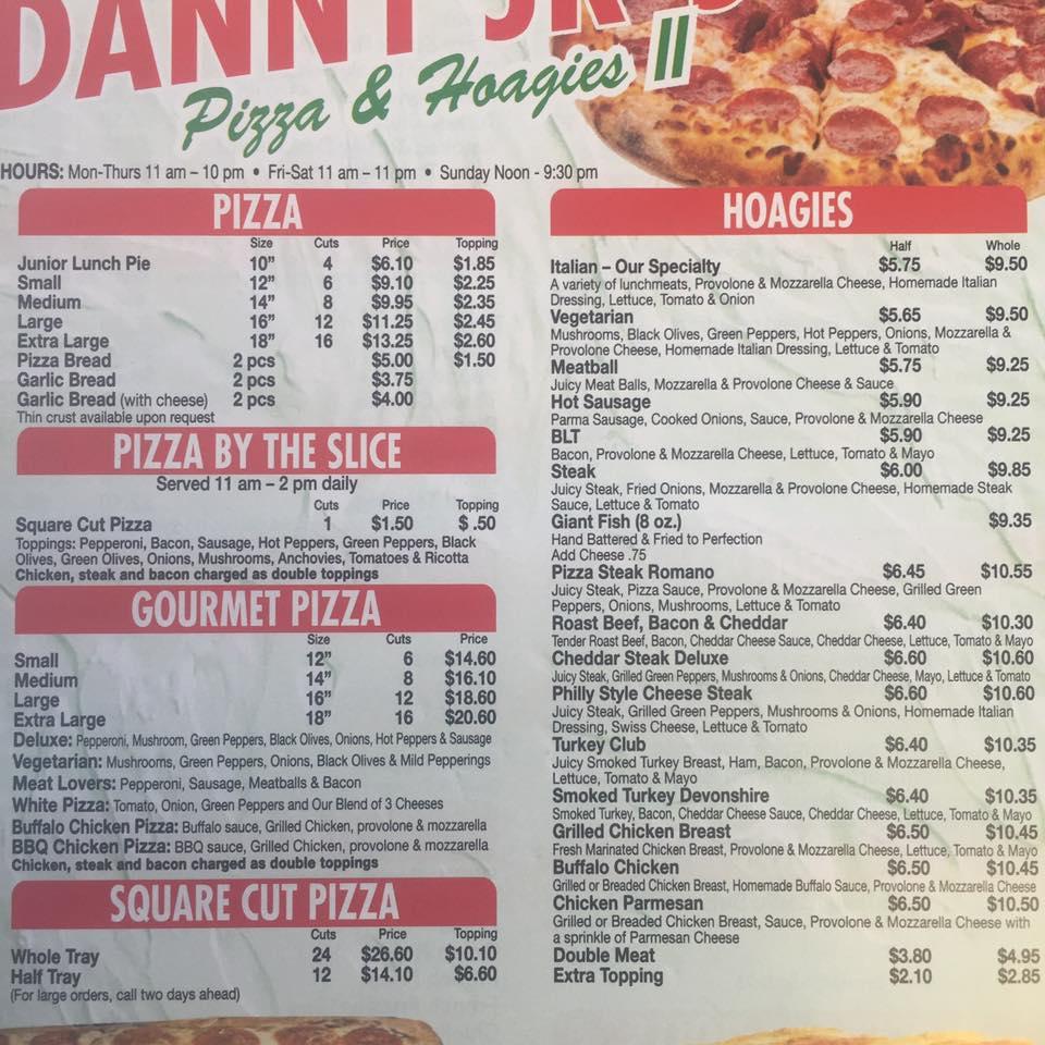 Menu at Danny Jr's Pizza & Hoagies pizzeria, Eighty Four