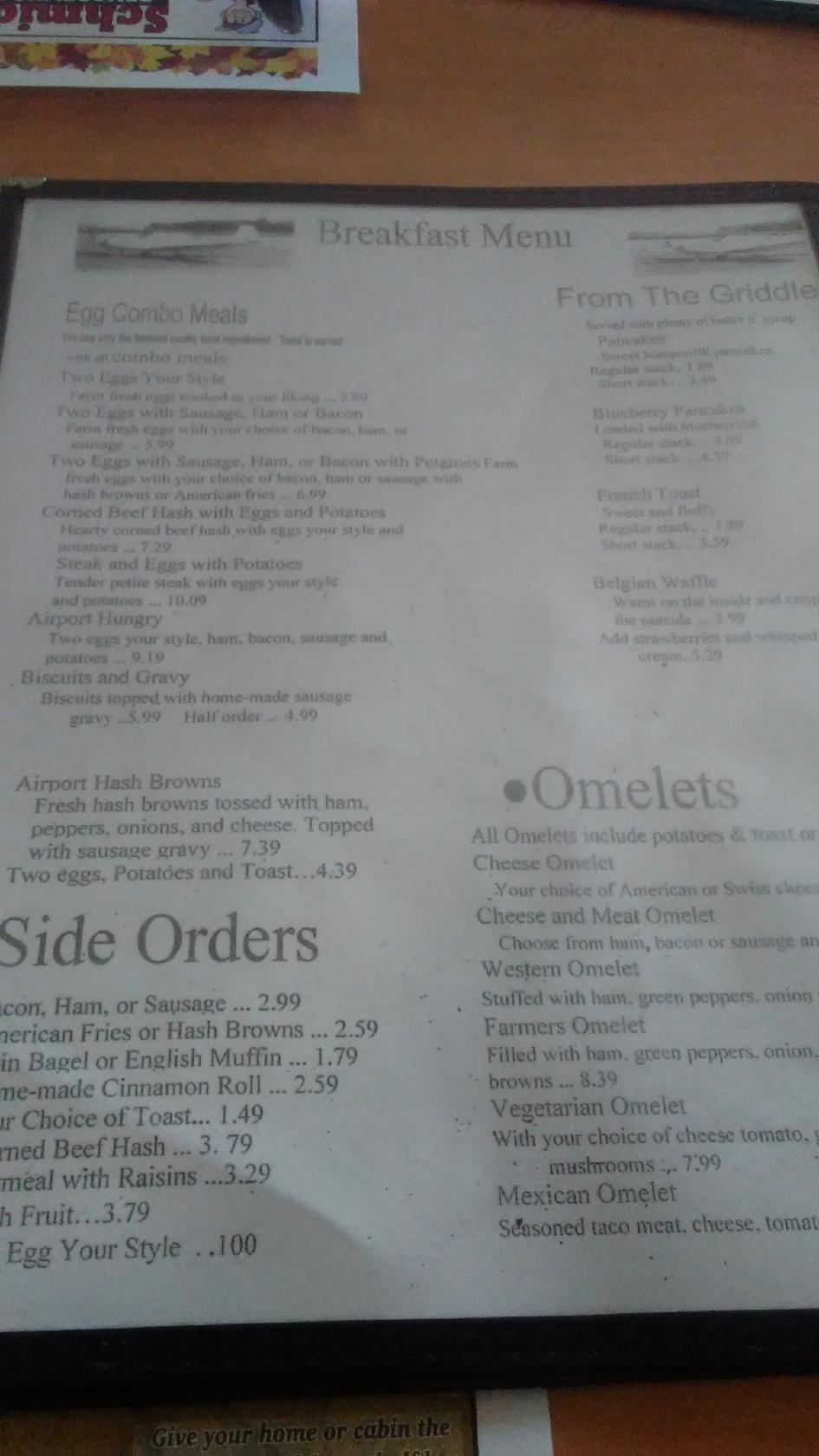 Menu at Jackie's Airport Restaurant, Harrison