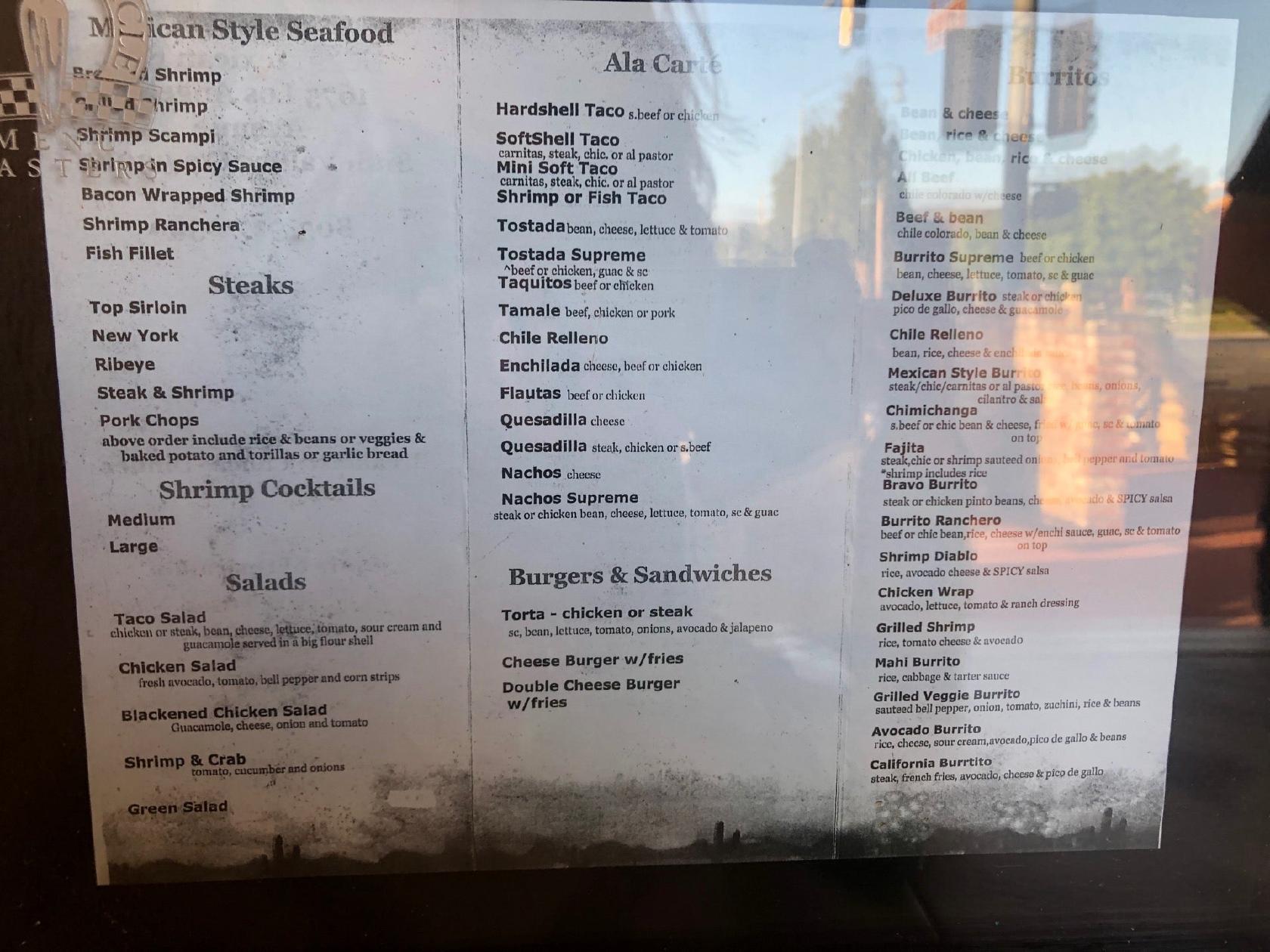Menu at Ticos Tacos restaurant, Simi Valley, E Los Angeles Ave