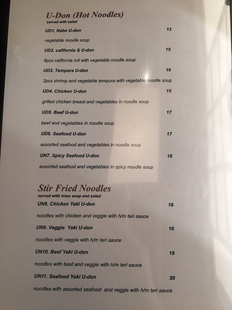 Menu at Unome sushi restaurant, Richmond Hill