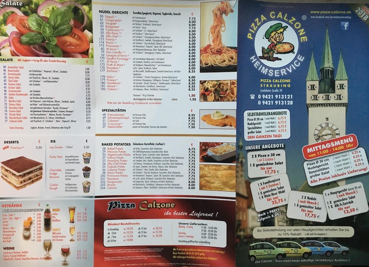 Speisekarte von Calzone Pizzaheimservice, Straubing