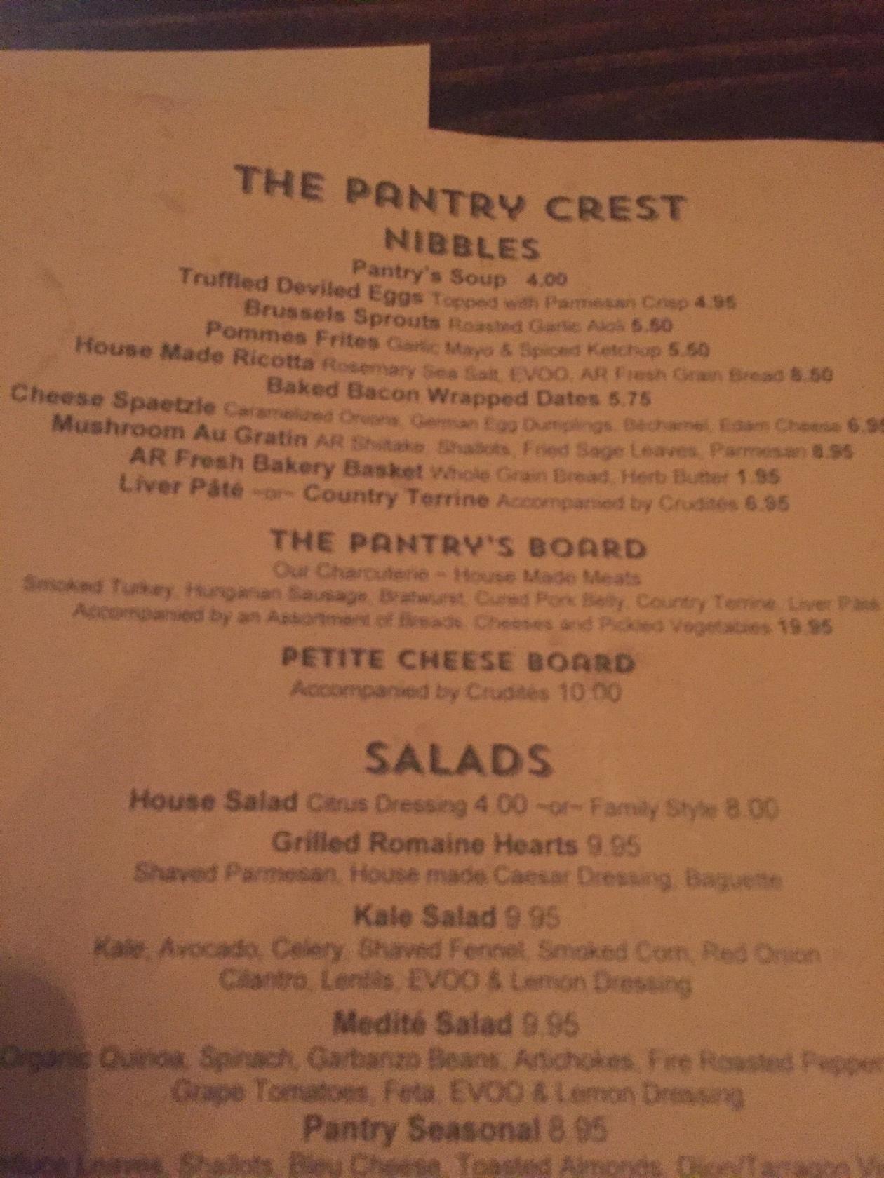 Menu at The Pantry Crest pub & bar, Little Rock, 722 N Palm St