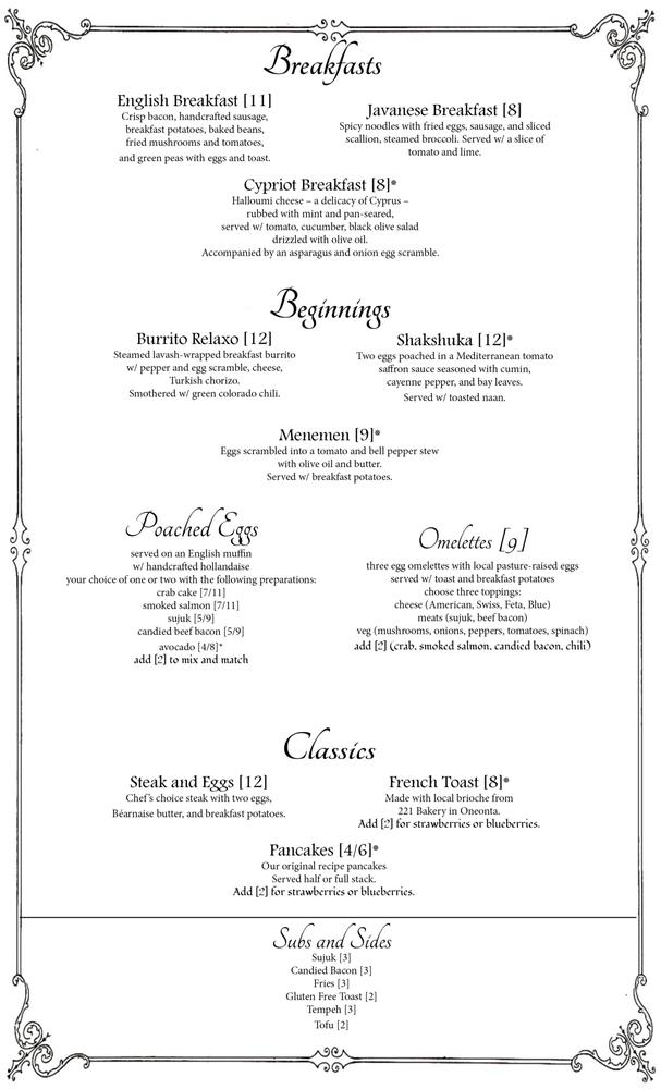 Menu at The Tulip and the Rose Cafe, Franklin