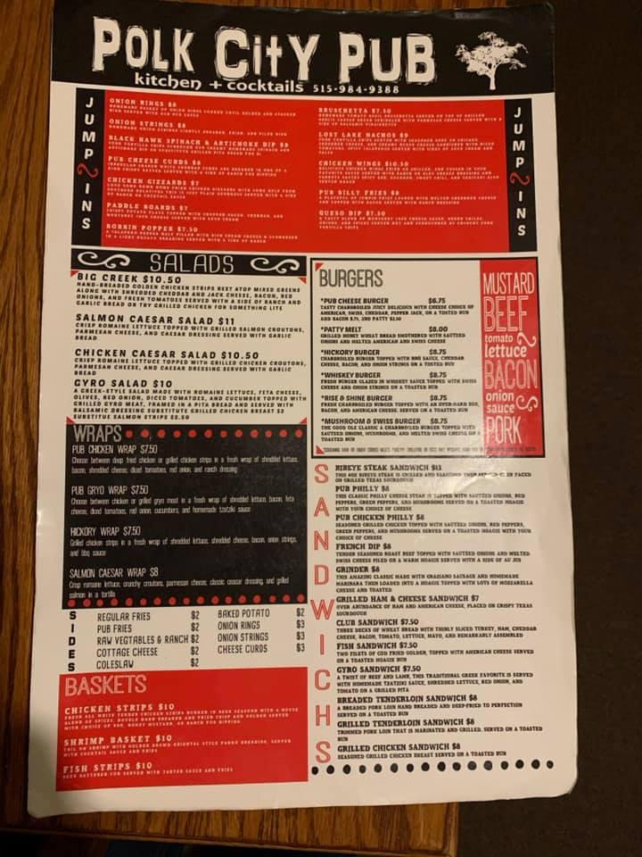 Carta de Polk City Pub, Polk City