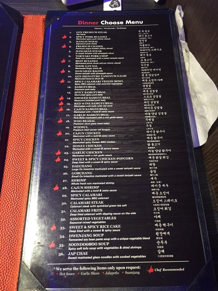 Menu at Gen Korean BBQ House, Alhambra