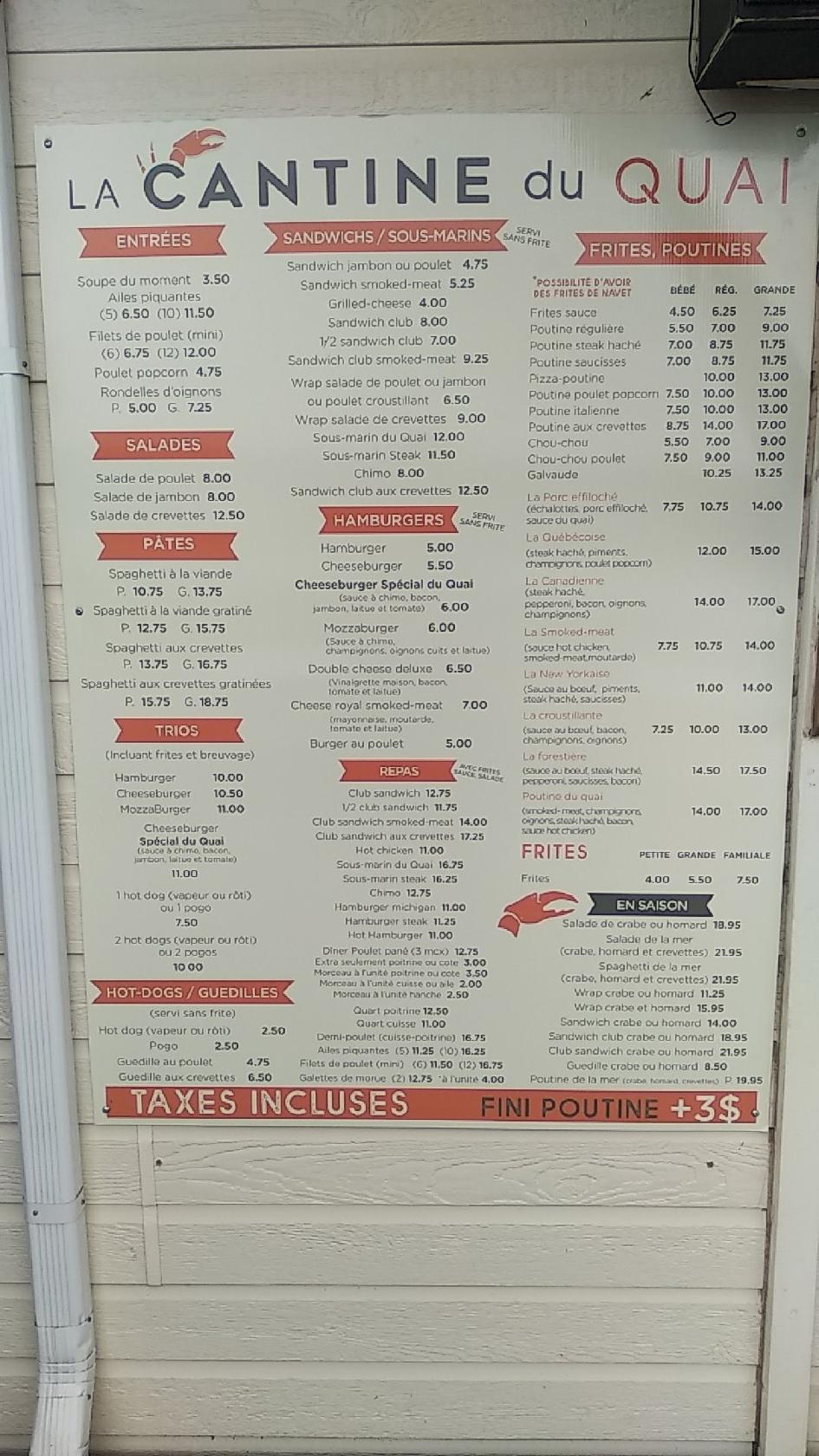 Menu au La Cantine du Quai restaurant, GrandeRivière