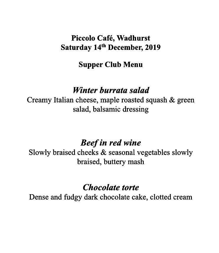 Menu at Piccolo Cafe, Wadhurst