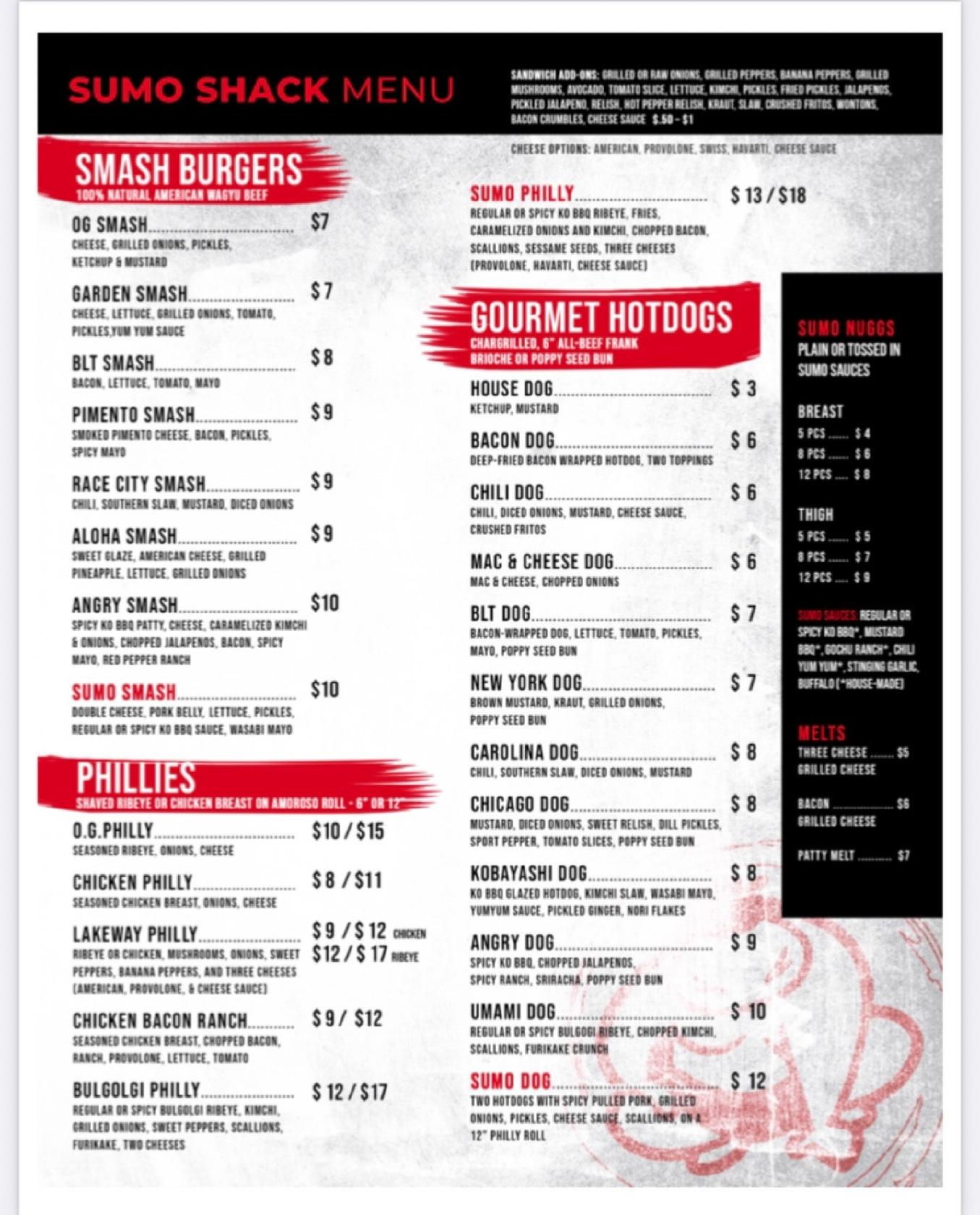 Menu at Sumo Shack pub & bar, Mooresville