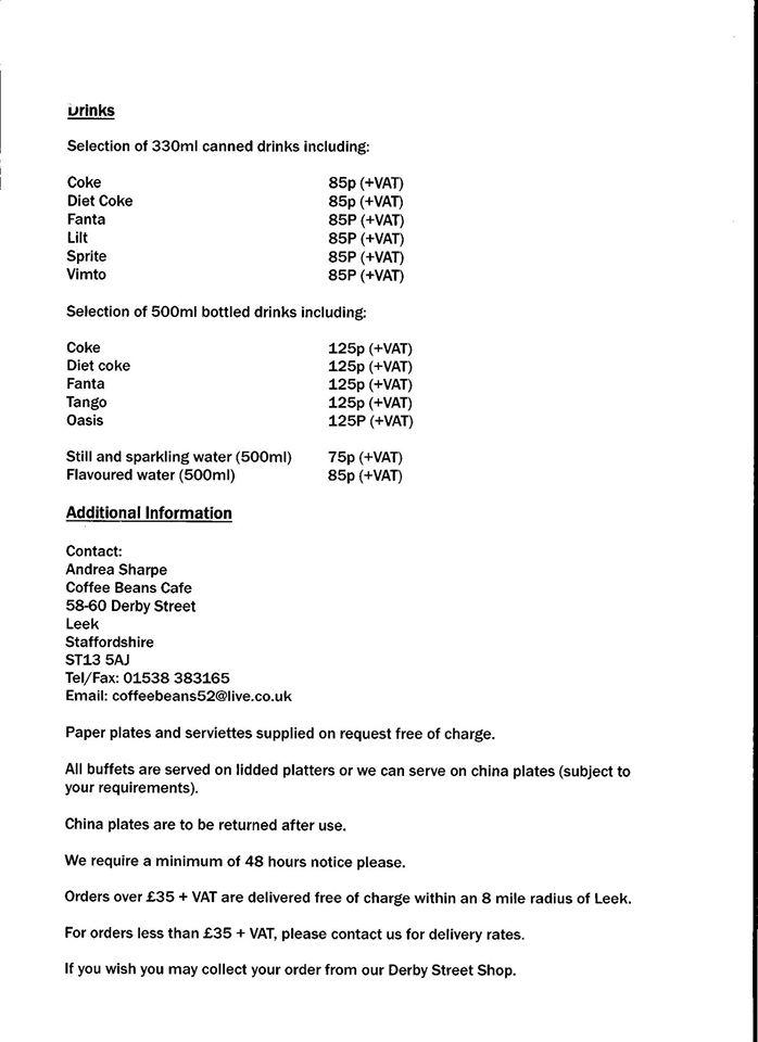 Menu at Coffee Beans Cafe, Leek