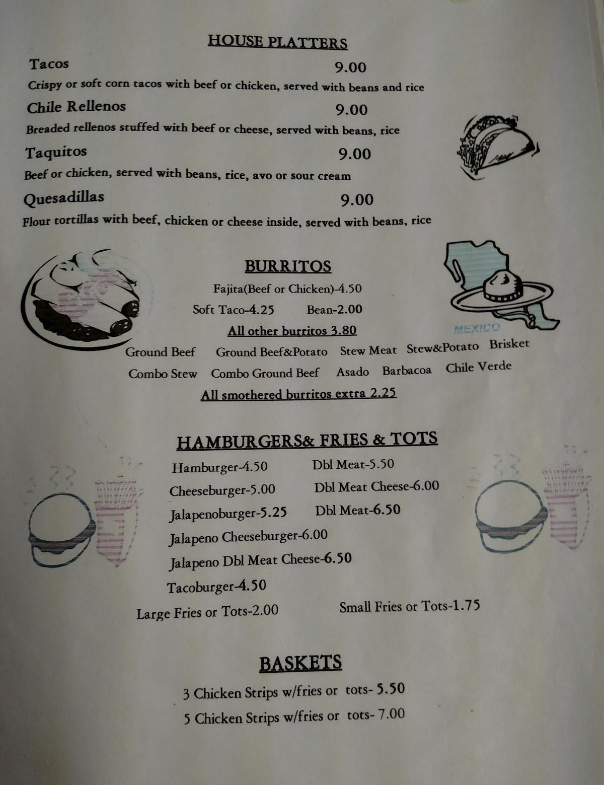 Menu at El Nopal Cafe, Big Spring