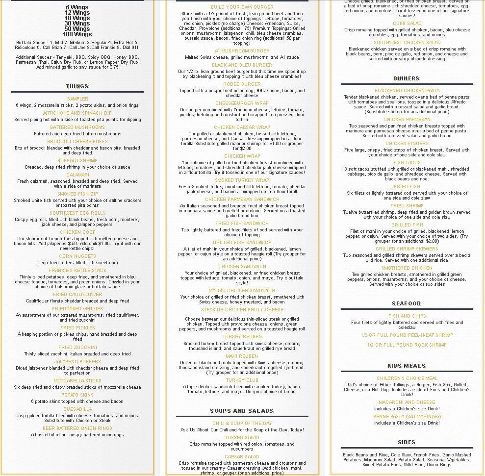 Menu at Frankie's Wings and Things ( Melbourne, FL) restaurant