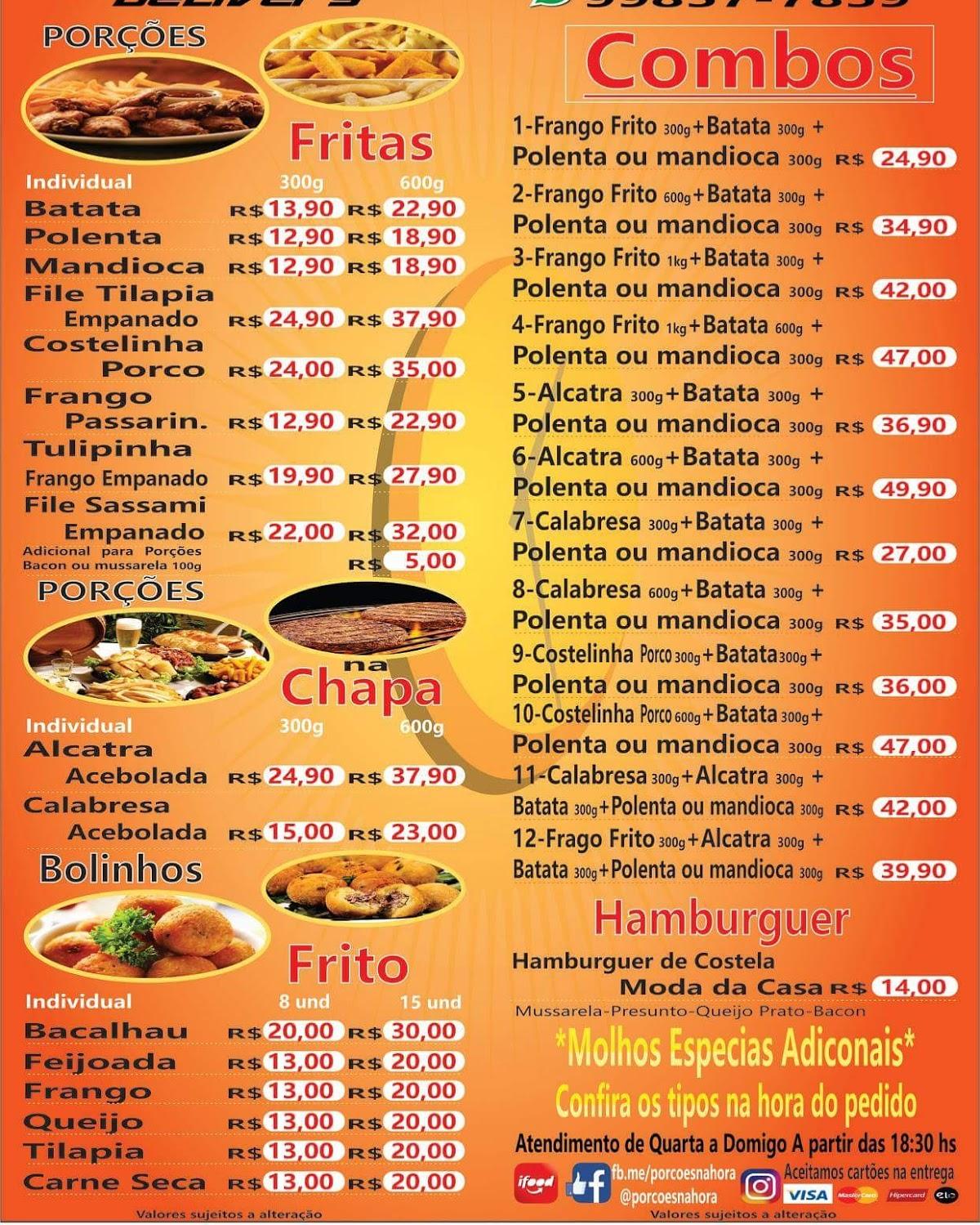 Menu at Porções na hora Maringa restaurant, Maringá