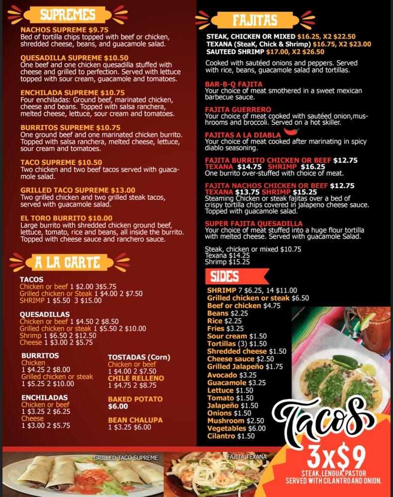 Menu at El Toro Bar & Grill, Orangeburg