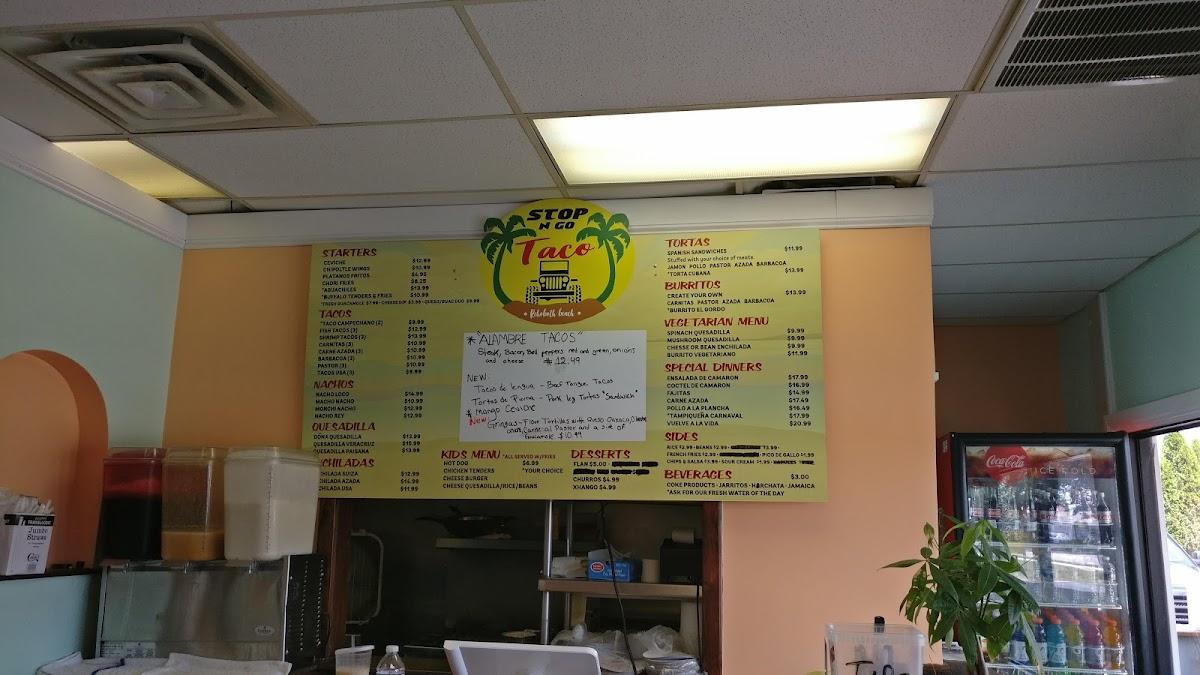 Menu at Stop N Go Taco restaurant, Rehoboth Beach