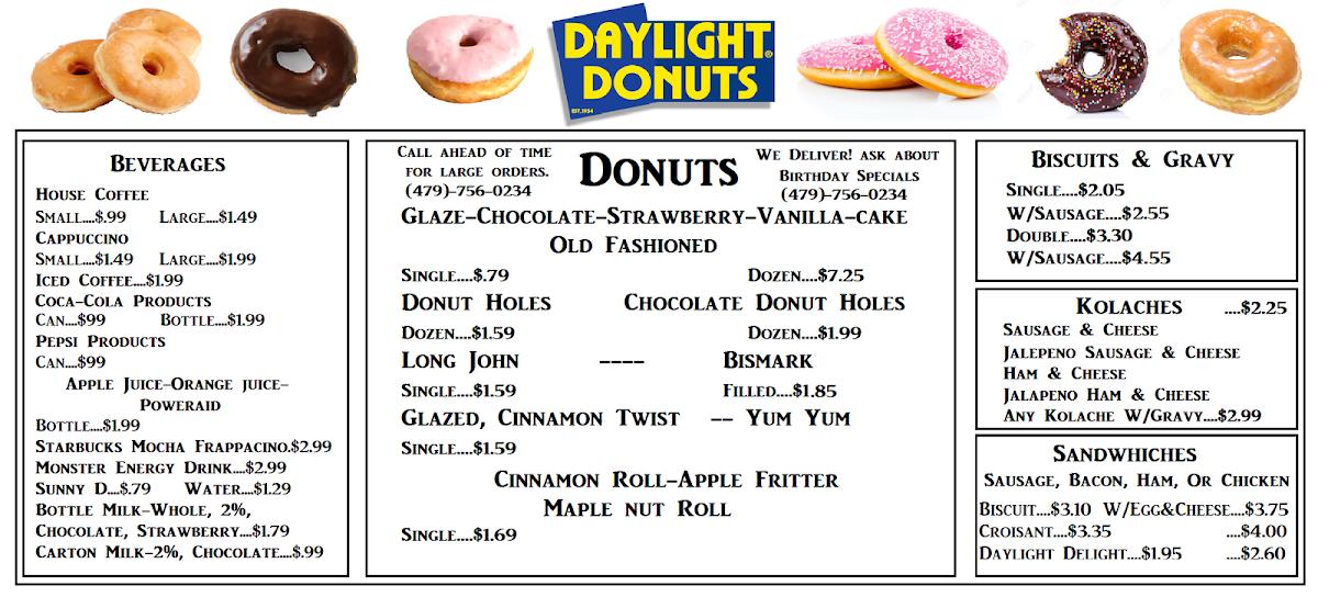 Menu at Sunrise Donuts, Springdale, W Sunset Ave #1