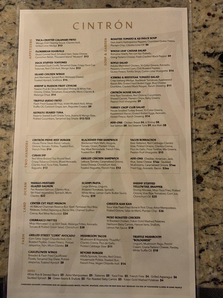 Menu at Cintrón A Floribbean Restaurant, Gainesville