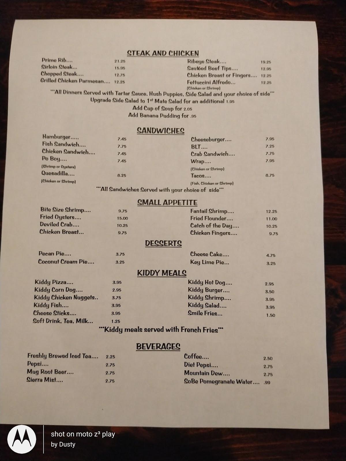 Menu at Captain Joe's Seafood, Baxley, GA steakhouse, Baxley