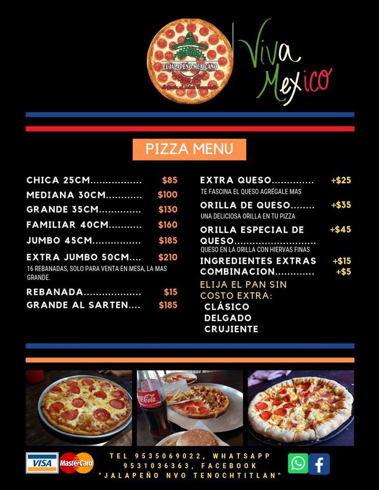 Menu at El Jalapeño Mexicano Nvo Tenochtitlan pizzeria, Guadalupe Nuevo