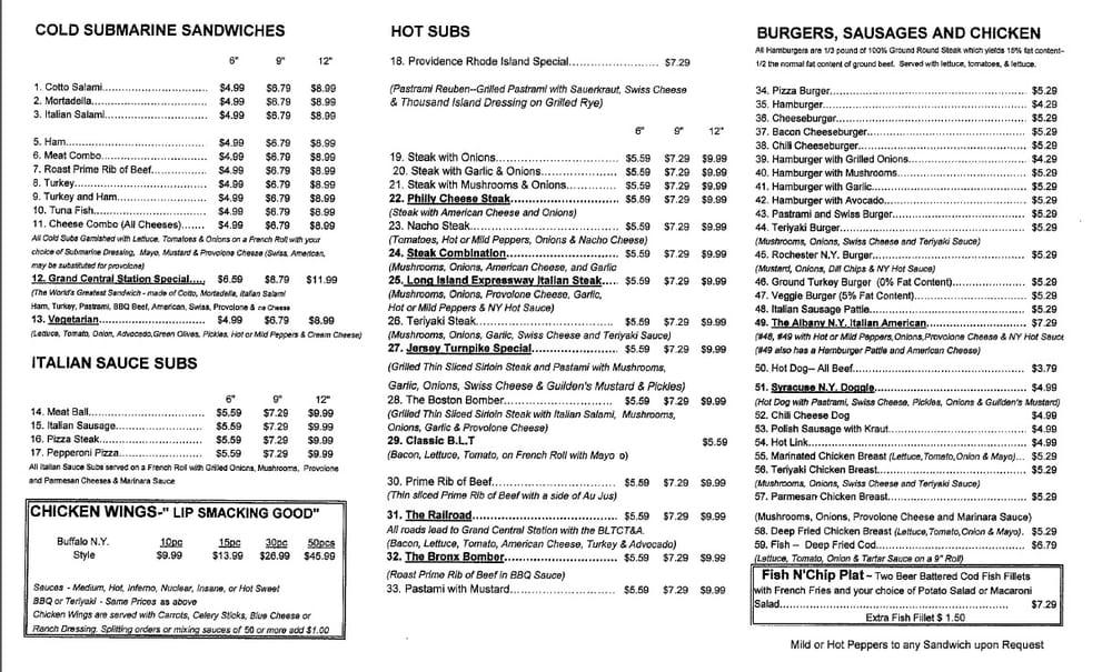 Menu at Grand Central Station Sandwich restaurant, West Sacramento