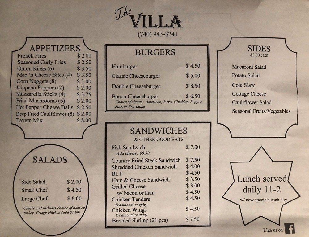 Menu At Villa Pub Bar Richwood   R5dc Hotel Villa Menu 