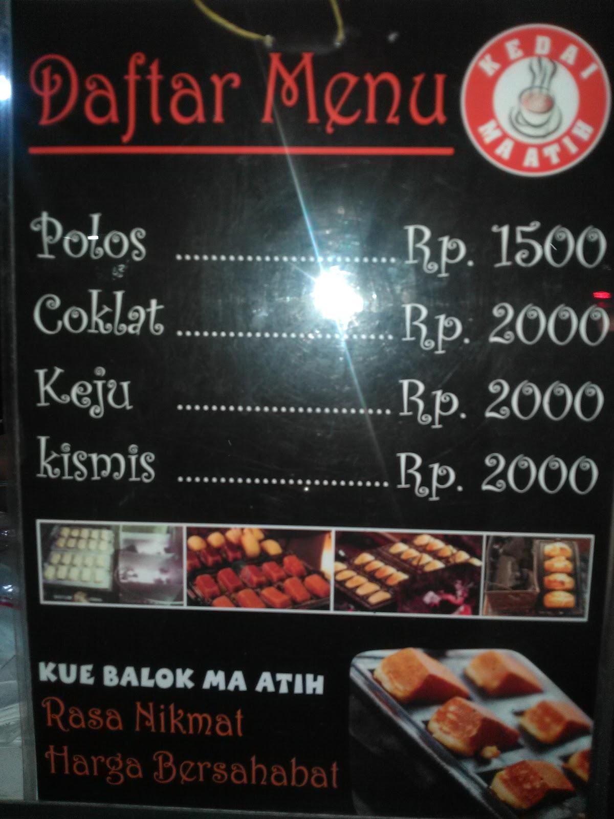 Menu at Kue Balok Ma Atih cafe, Bandung